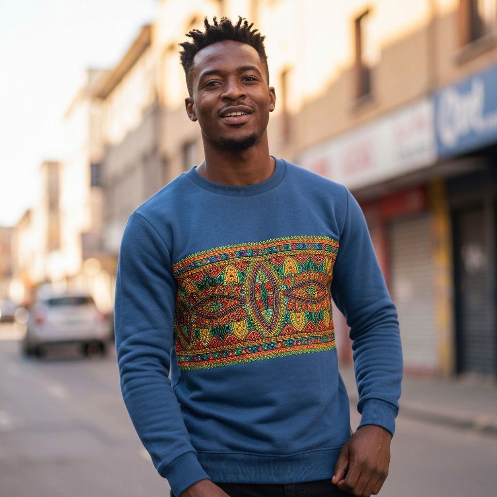 Afrika Desenli Fermuarlı Basic Düz Kalın Sweatshirt