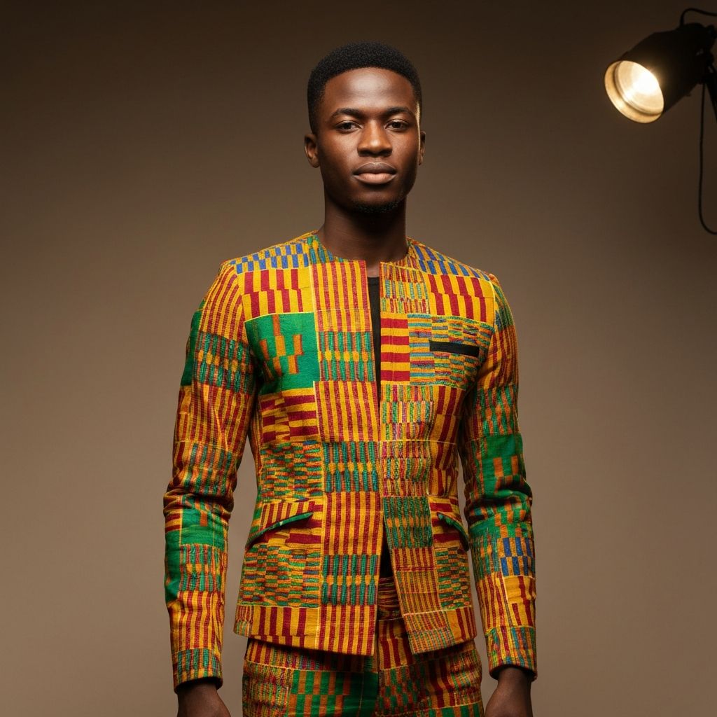 Kente Kumaş El Dokuma Geleneksel Ceket