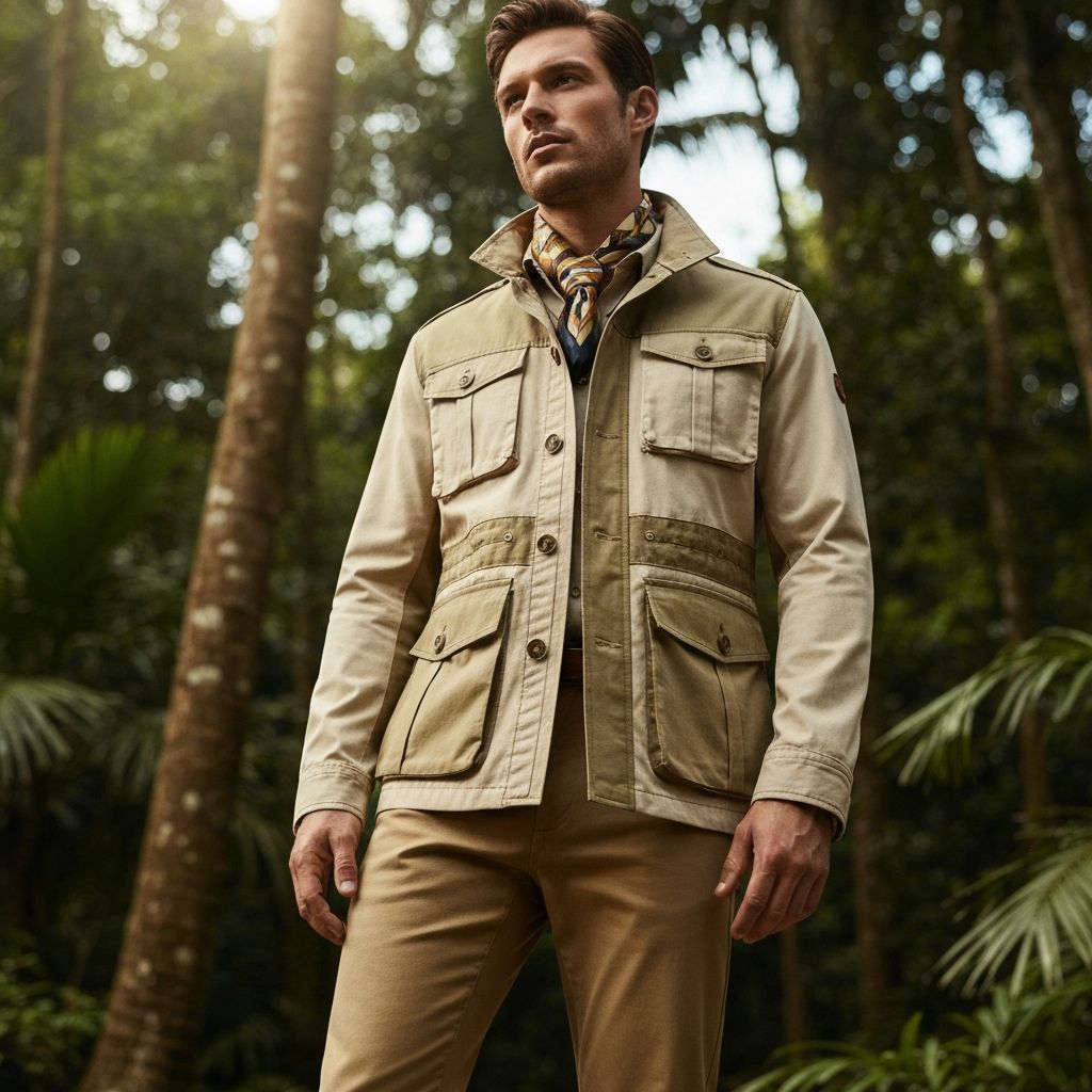 Safari Tarzı Rahat Kalıp Fermuarlı Dik Yaka Baskılı...